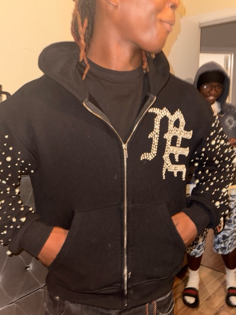 Black Studded Zip-Up Hoodie Jacket